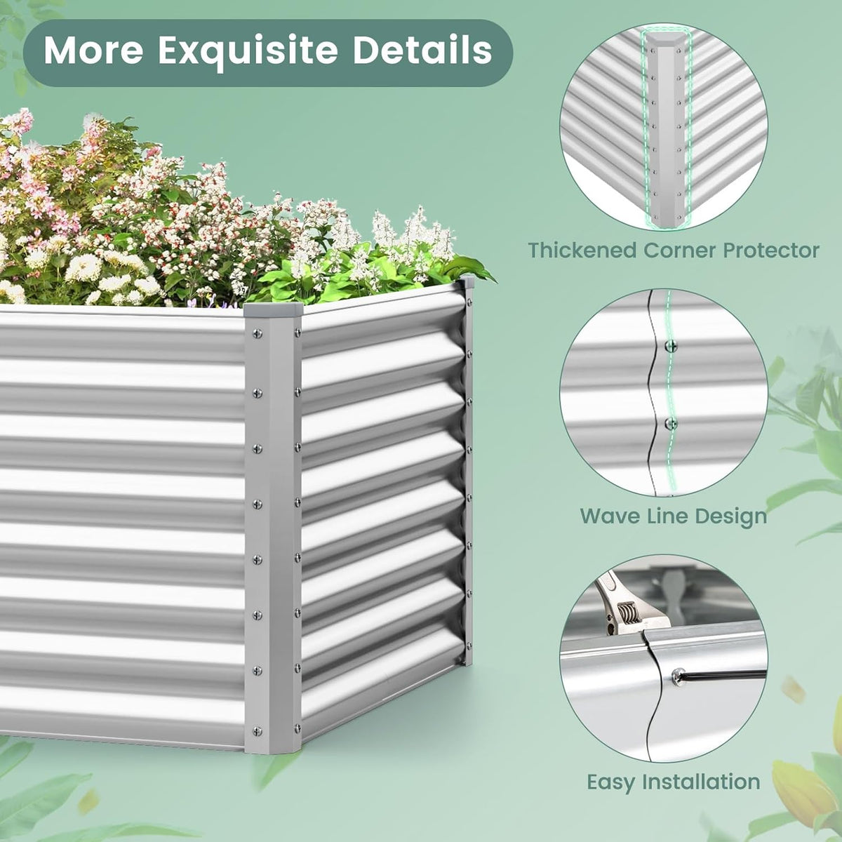 2 Pieces Rectangular Raised Garden Beds, Galvanized Garden Planter with Open Bottom, Sprayed Plate & Corner Protectors, Outdoor Metal Planter Box for Vegetables, Flowers & Herbs(Sliver)