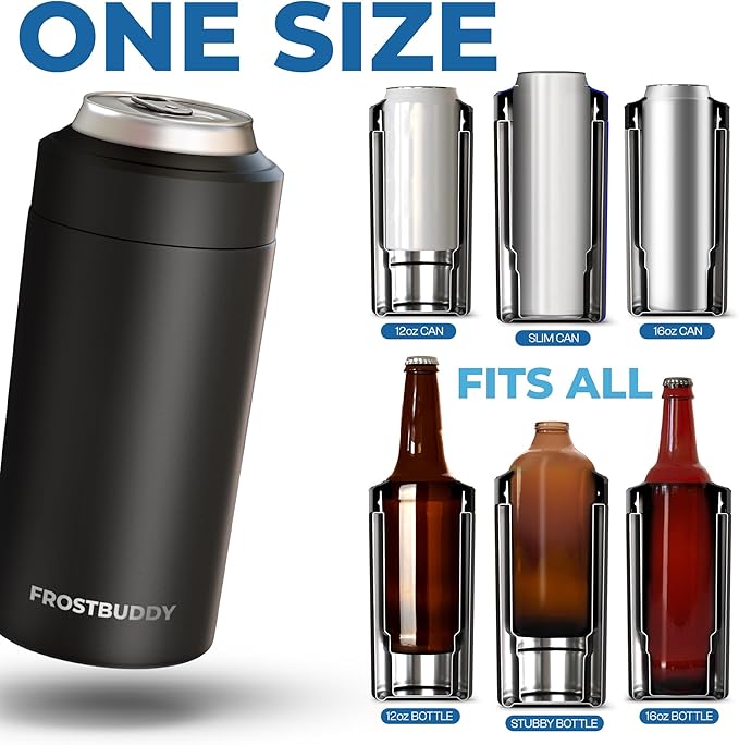 Frost Buddy Universal Can Cooler - Fits all - Stainless Steel Can Cooler for 12 oz & 16 oz Regular or Slim Cans & Bottles - Stainless Steel (Tactical Green)