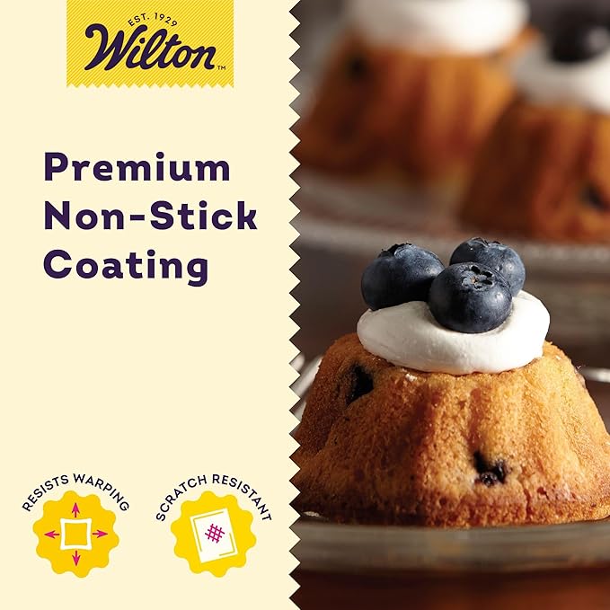 Wilton Gold Premium Non-Stick Warp-Resistant Bakeware, Made without PFAs, Mini Fluted Tube Pan,12- Cavity, 16.5 x 11.2 in, Packaging May Vary (Pack of 3)