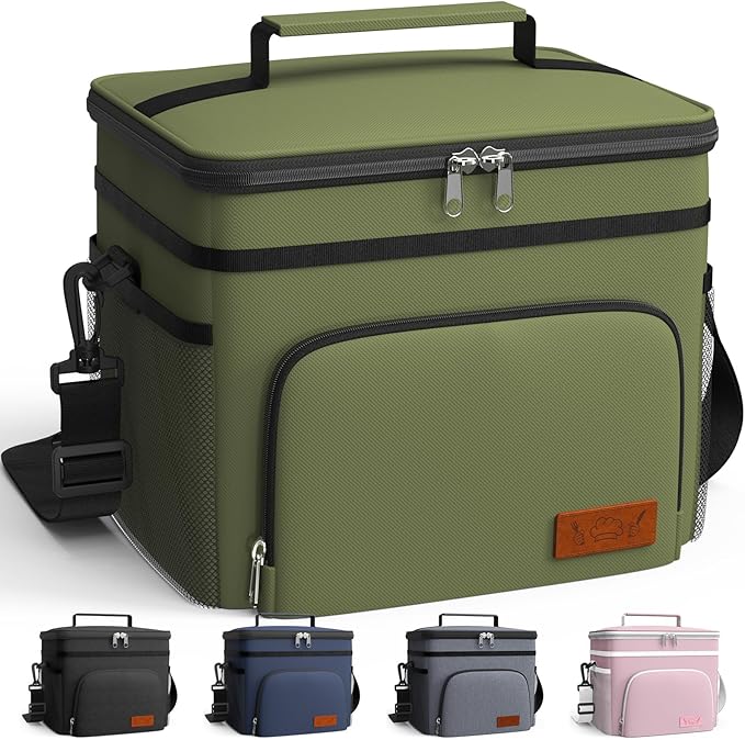HOTOR Insulated Lunch Box for Men & Women - Leak-Proof Cooler Lunch Bag with 4 Pockets, Adjustable Strap, Ideal for Work, Picnic, Travel - Medium, Green, 10.2"×6.9"×8.5"