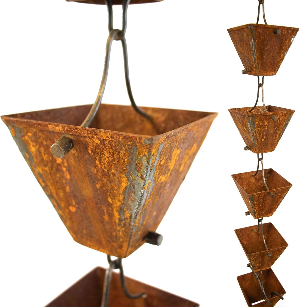 Nutshell Stores Medium Square Cups Rain Chain - Weathered Steel - 11 Feet