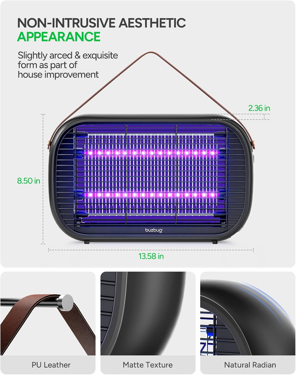 Buzbug LED Bug Zapper Indoor, 10 Years Lifespan Lamp Sustainable Less Power, Durable High-Voltage Electric Mosquito Zapper, Fly Trap Mosquito Trap, Fly Killer Fly Zapper -MA015B
