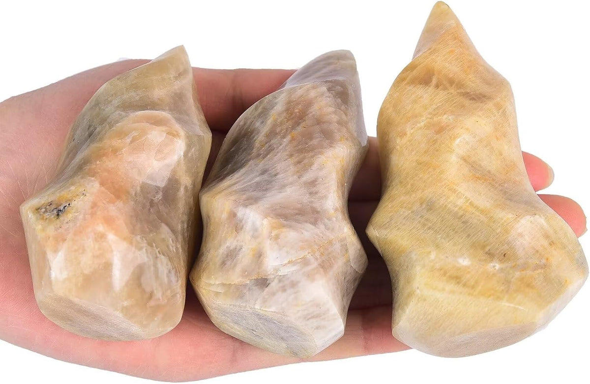 AMOYSTONE Yellow Moonstone Flame Shaped Stone Towers Obelisk Natural Healing Crystal Quartz Reiki Energy Decoration Home Office Small 1.0LBS