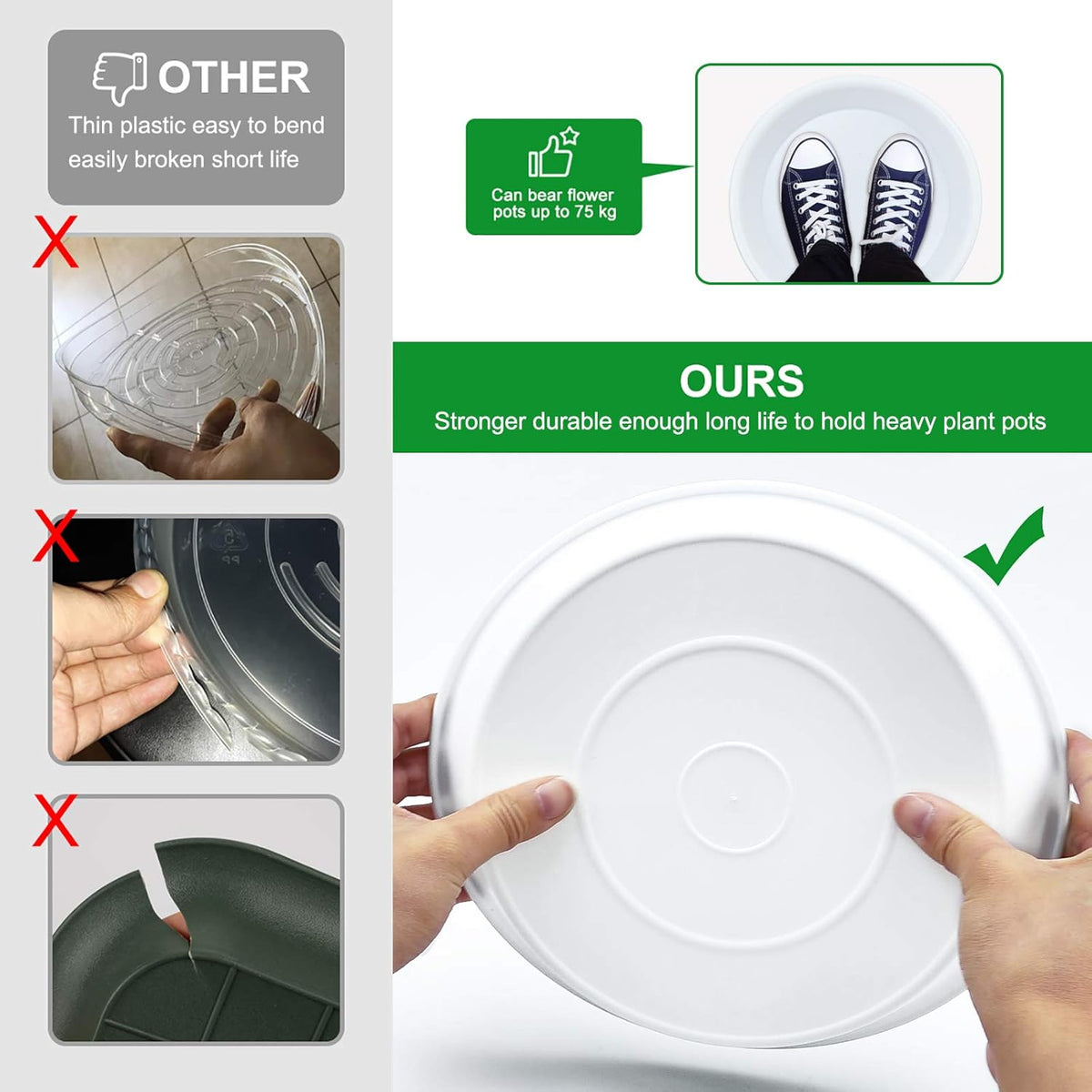 3 Pack Plant Saucer Heavy Duty Sturdy Drip Trays for Indoor and Outdoor (16 Inch, White)