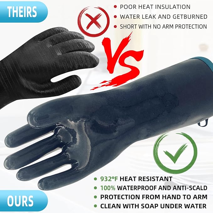 DEYAN Silicone BBQ Gloves, 600°F Heat Resistant Oven Mitts for Grilling, Smoking & Baking - Waterproof, Oil Proof Non-Slip Kitchen Gloves for Cooking, Frying, BBQ Accessories (9/L)