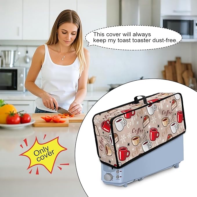 Coffee Print Thin Toaster Cover 2 Slice Dustproof & Water-Resistant 2 Slice Slim Toaster Cover, Easy to Fold and Store Dust Covers for Kitchen Small Appliances