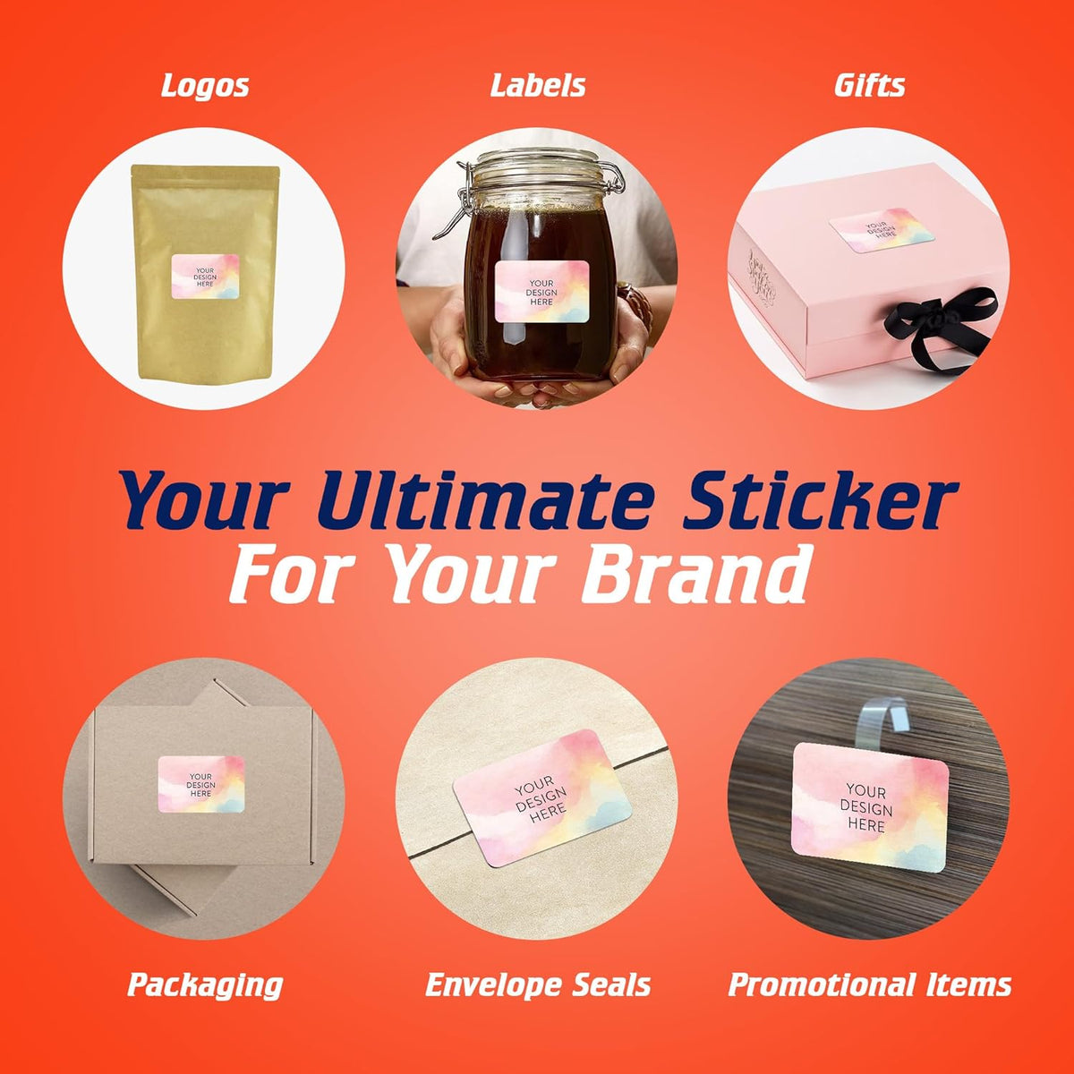 100 Custom Vinyl Stickers - Upload Your own Image, Text, Design, Logo - Personalized Logo Labels for Handmade, Packaging, Bottle, Jars, Candle, Brand Stickers (Watercolor, 3x2)