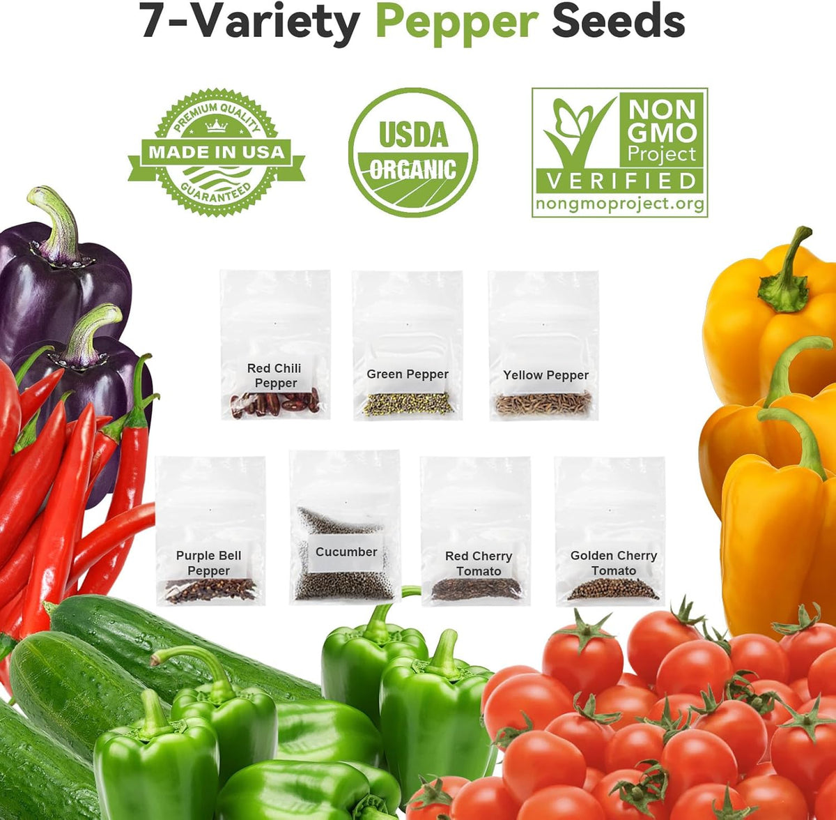 inbloom 18-Pod Salsa Seed Pod Kit for AeroGarden, Ahopegarden, Gardencube Hydroponic Garden with Cucumber, Red Chili Pepper, Green&Yellow Bell Pepper, Purple Pepper, Cherry Tomato – Mothers Day Gift