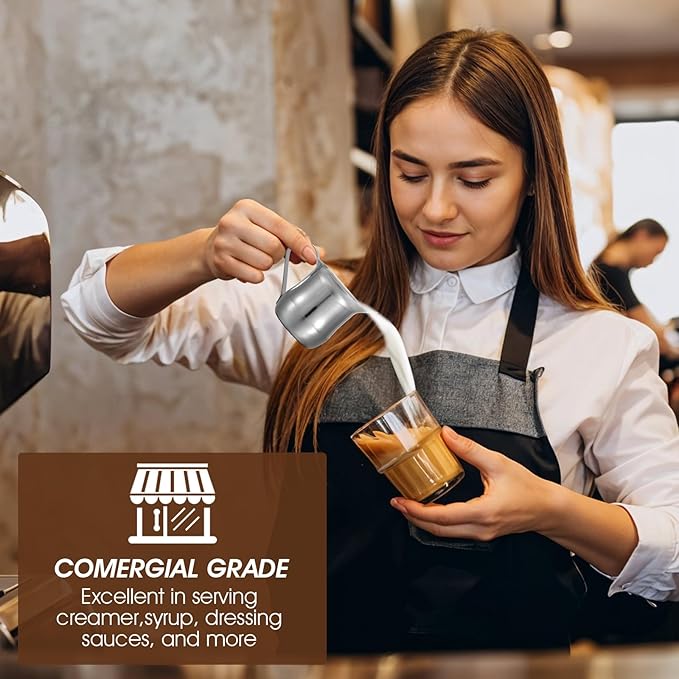 Molain 36 Pcs Stainless Steel Bell Creamers, 3 oz Mini Creamer Pitcher with Handle and Pouring Spout Cup Container for Serving Milk Coffee Salad Dressing Maple Syrup Espresso Machine Restaurant Cafes