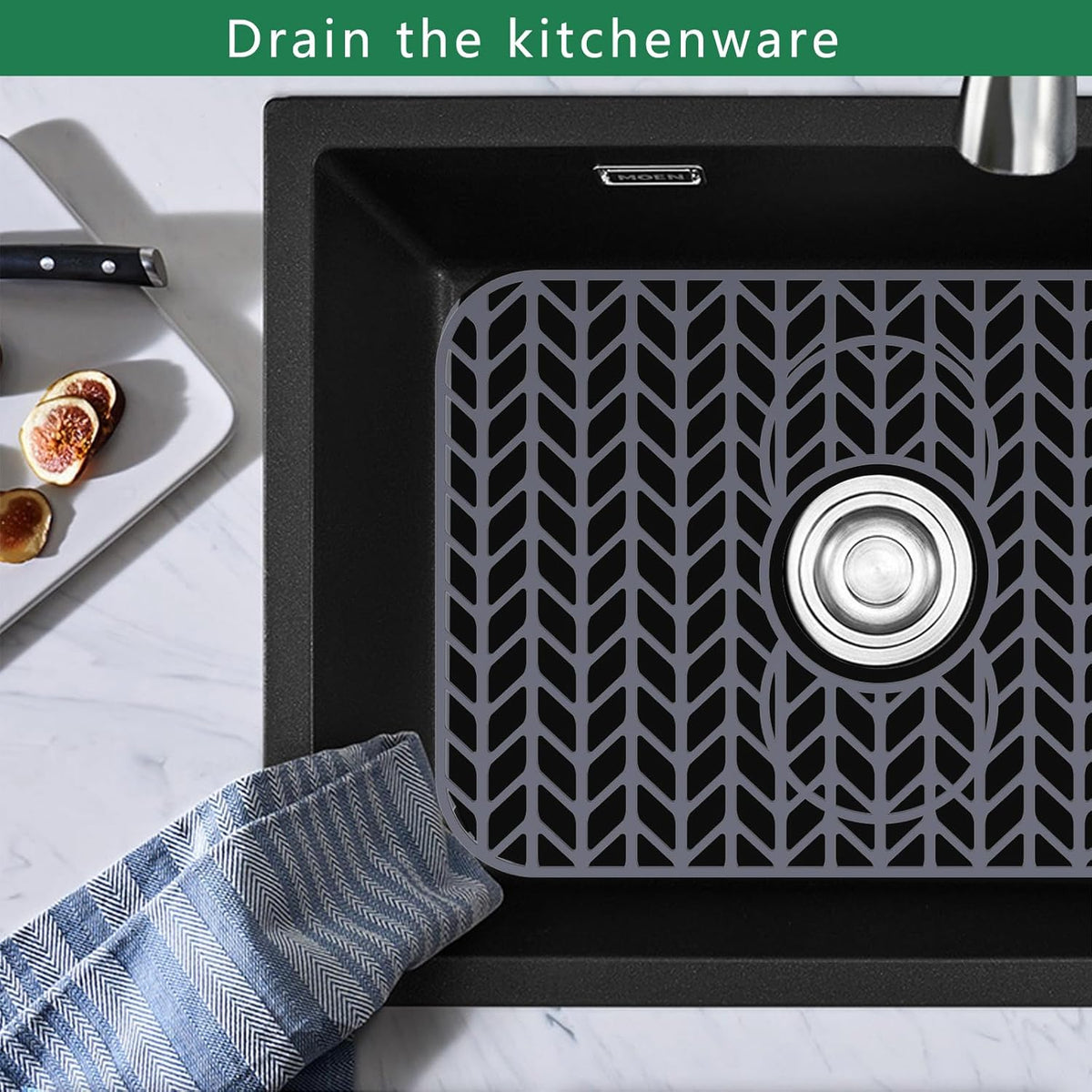 GUUKIN Sink Protectors for Kitchen Sink 19x13 & 24x12.5 & 13x11 & 26x14 & 28x14 & 29x15, Large Silicone Mats Grid for Bottom of Farmhouse Stainless Steel (19x12.5 with 3 Reserved Holes)