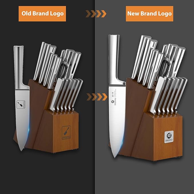 imarku 15-Piece Knife Block Set Built-in Sharpener, Japanese High Carbon Stainless Steel Kitchen Knife Set, Dishwasher Safe, Chef Knife Set with Wooden Knife Block, Steak Knives for Kitchen Cooking