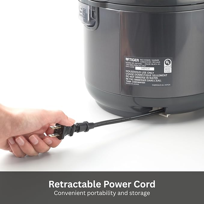 Tiger JNP-S18U-KY 10 Cup Capacity White Rice Cooker with Non-Stick Inner Pot, Retractable Power Cord, and Keep Warm up to 12 hours (Obsidian Black)