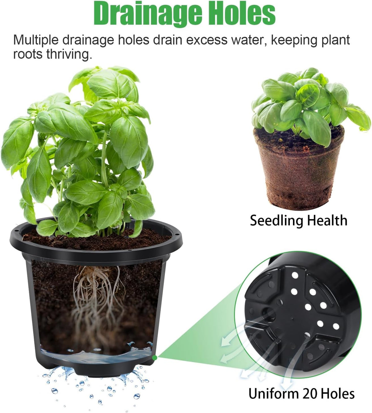 30 Pack Black Nursery Pots for Plants, 3.5 Inch Sturdy Plastic Seedling Plant Pot with Drainage Holes, Indoor Outdoor Garden Seed Starter with 30 Plant Labels