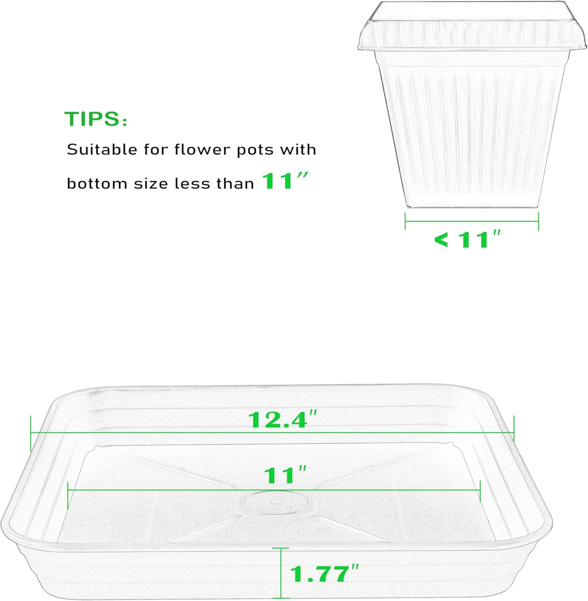 4 Pack Square Plant Saucer Tray 12 inch, Heavy Duty Plastic Plant Saucers for Indoors Outdoor, Flower Plant Drip Trays for Pots, Square Seed Starting Tray, Seedling Growing Trays