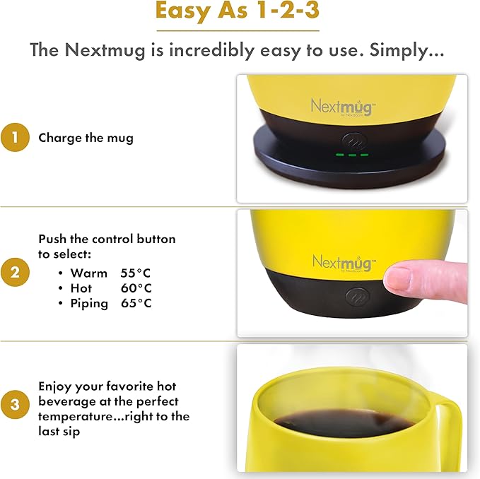Nextmug - Temperature-Controlled, Self-Heating Coffee Mug (Sunshine - 14 oz.)