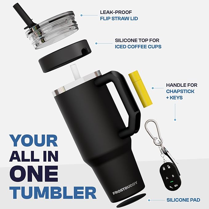 Thicc Buddy - 40 oz Stainless Steel Vacuum Insulated Tumbler with Lid and Straw for Water - Travel Mug Cupholder Friendly - Gifts for Women Men Him Her (Blue Ice Cream)