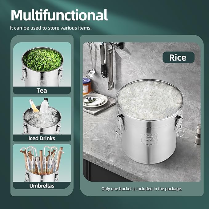 304 Stainless Steel Airtight Canister for Kitchen, 5.5Gal Canisters Container with Lids and Sturdy Locking Clamp,Bucket Food Storage Containers Airtight for Flour Coffee Bean Tea (21L)
