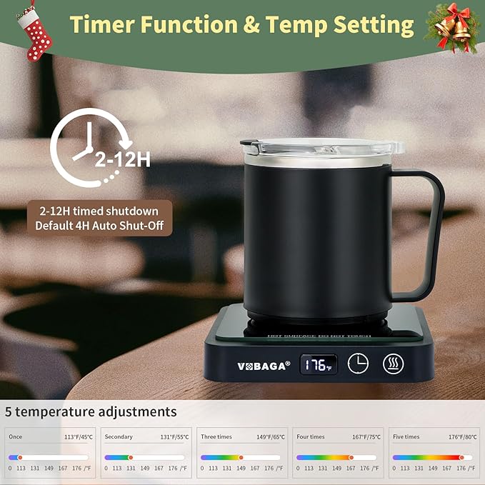 VOBAGA Mug Warmer with 15oz Mug Set, Smart Coffee Mug Warmer for Desk with 5 Temp Settings & 2-12H Auto Shut Off, Coffee Warmer for Candles, Coffee, Cocoa, Milk, Best Coffee Gifts for Men Women