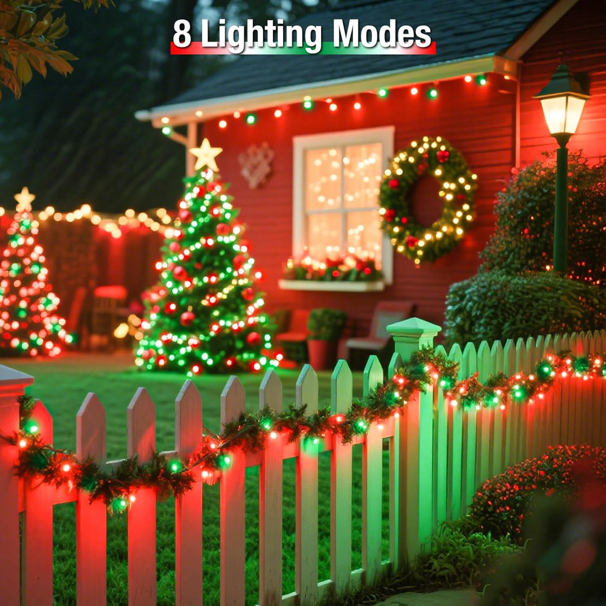 btfarm 4 Pack Solar String Lights Outdoor, 320LED 132FT Solar Fairy Lights Waterproof 8 Modes, Red Green Copper Wire Solar Powered Twinkle Light for Outside Tree Garden Christmas Wedding Party Decor