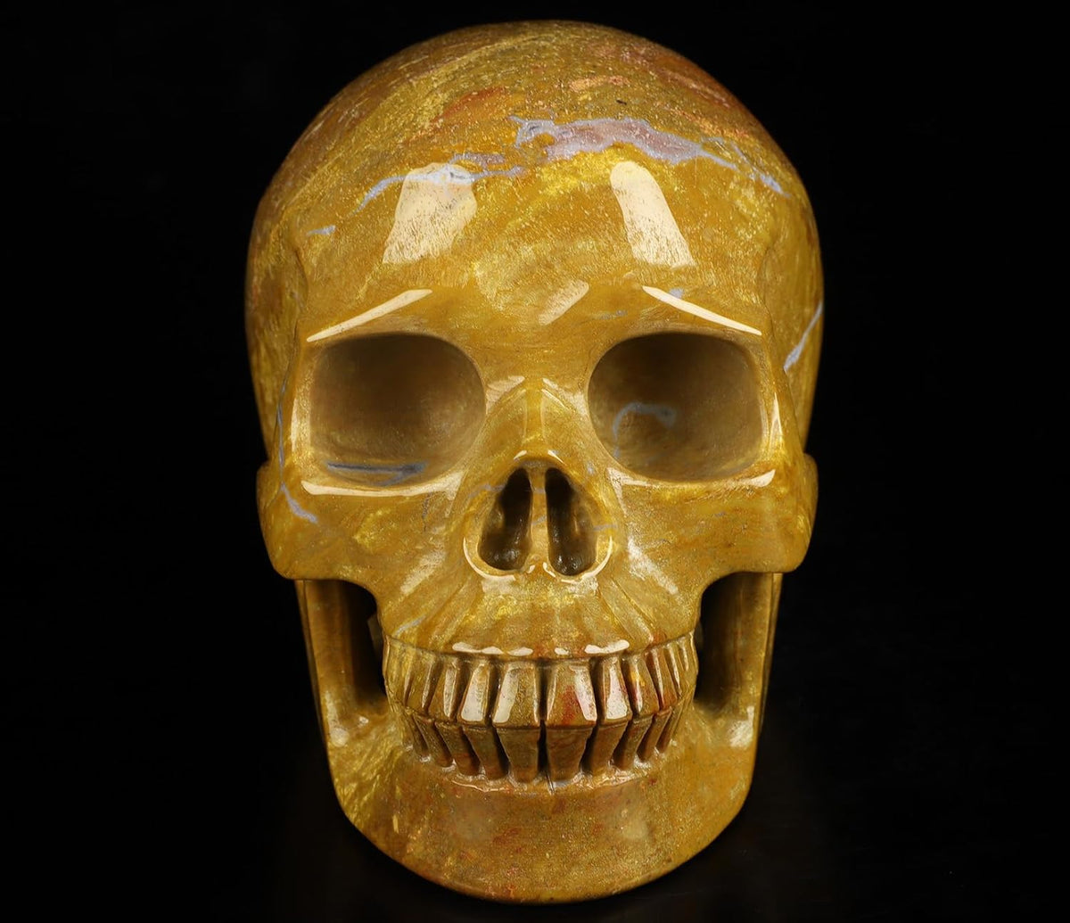 Skullis 5.0" Indian Agate Crystal Carved Crystal Skull. Hand Carved Gemstone Fine Art Sculpture.2392