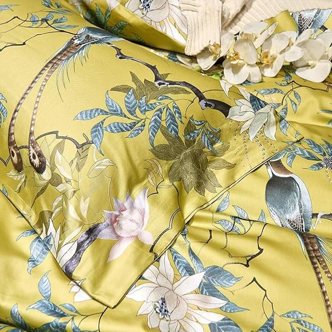Garden Style Birds Flower Comforter Set Full Size Vintage Floral Boho Bedding Comforter Set Vibrant Color Flower Botanical Comforter with 2 Pillowcases Chic Farmhouse Bedding Comforter for All Season