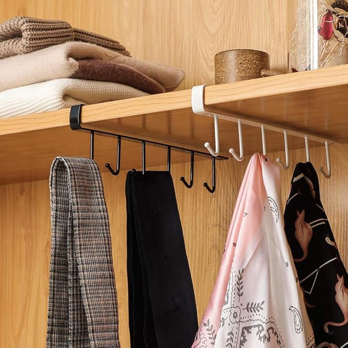AliCH Mug Holder 2pcs Under Cabinet Mug Hooks Rack, Nail Free Coffee Cups Holder,Under Shelf Hanger for Cups/Kitchen Utensils/Ties Belts/Scarf/Keys Storage (White)