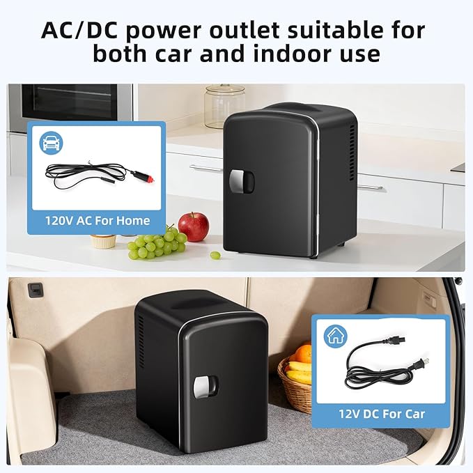 Antarctic Star 4L/6 Can Portable Mini Fridge,Personal Compact Refrigerator,Small Cooler for Food,Drinks or Skin Care, AC/DC for Bedroom, Car, Office & Dorm, Black