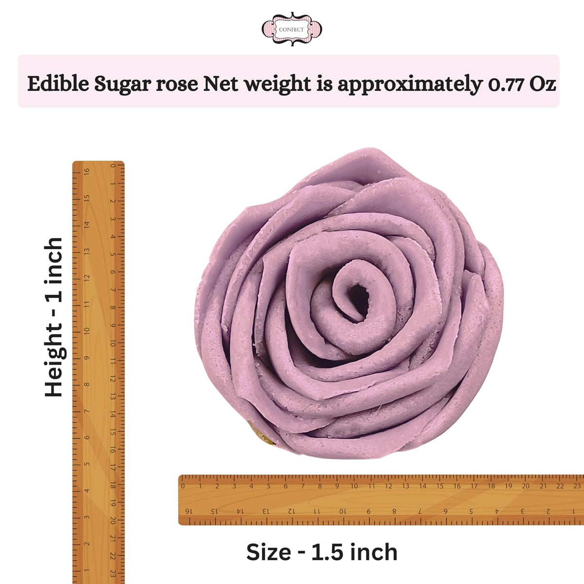 Confect Edible Lavender Rose Toppers – 12-Pack Lilac Roses for Cake & Cupcake Decorating– Stunning Edible Floral Toppers for Desserts- Vegan, Nut-Free, Soy-Free, Dairy-Free, Palm Oil-Free