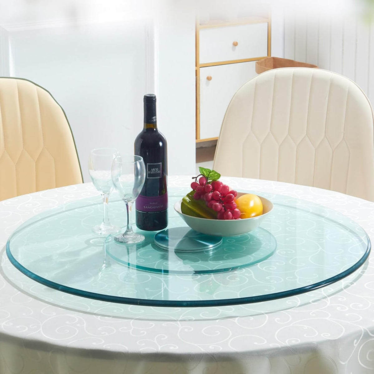 Glass Lazy Susan,31" Glass Lazy Susan for Dining Table Large Round Serving Plate Turntable (31in)