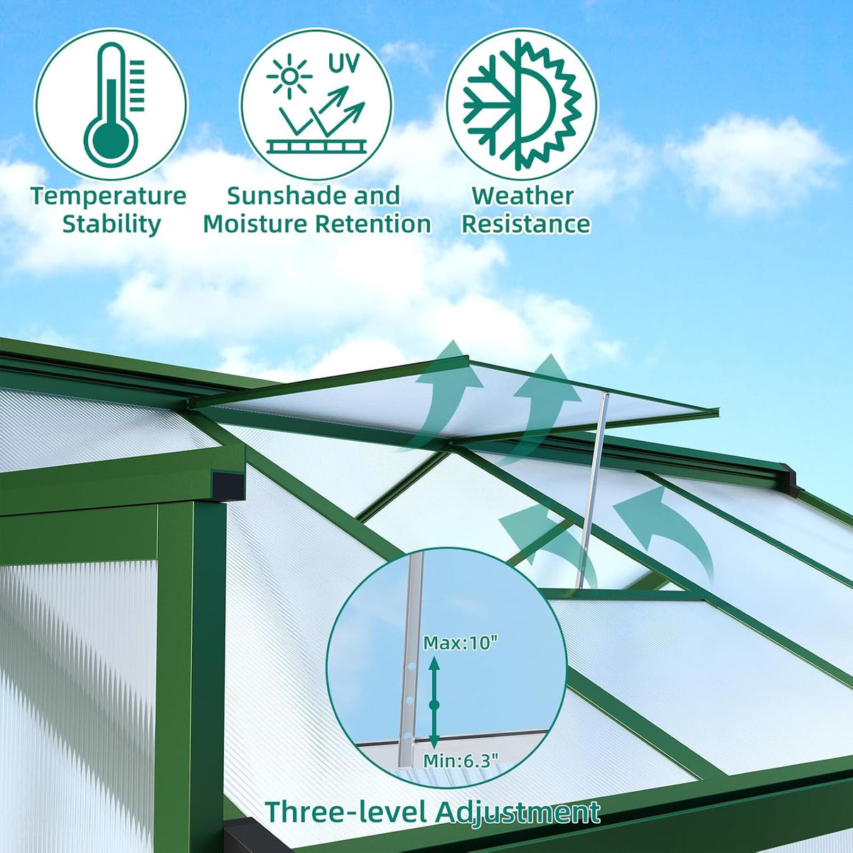 6x10 FT Greenhouse for Outdoors, Large Aluminum Greenhouses with Roof Vent and Quick Setup Structure, Greenhouse Heavy Duty with PC Panels, Walk-in Green Houses for Winter Garden,Backyard,Patio,Lawn