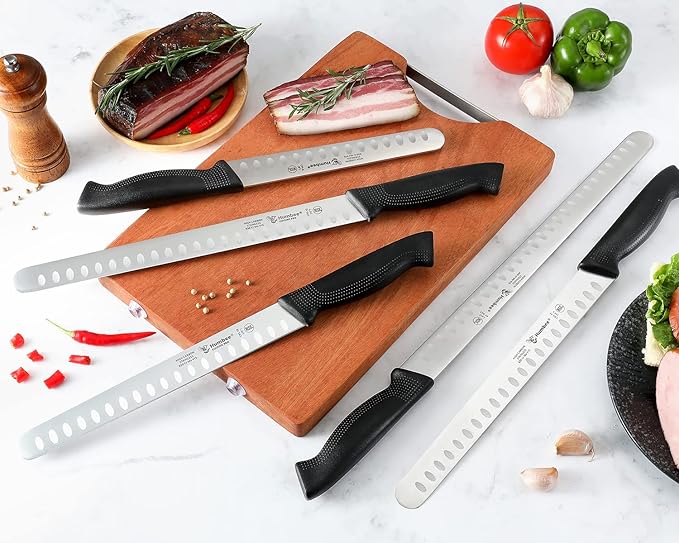 Carving Knife 10-Inch with Razor Sharp Granton Edge for Turkey, Ham, Meat Slicing and Cutting – NSF Certified, German Stainless Steel Blade, Black