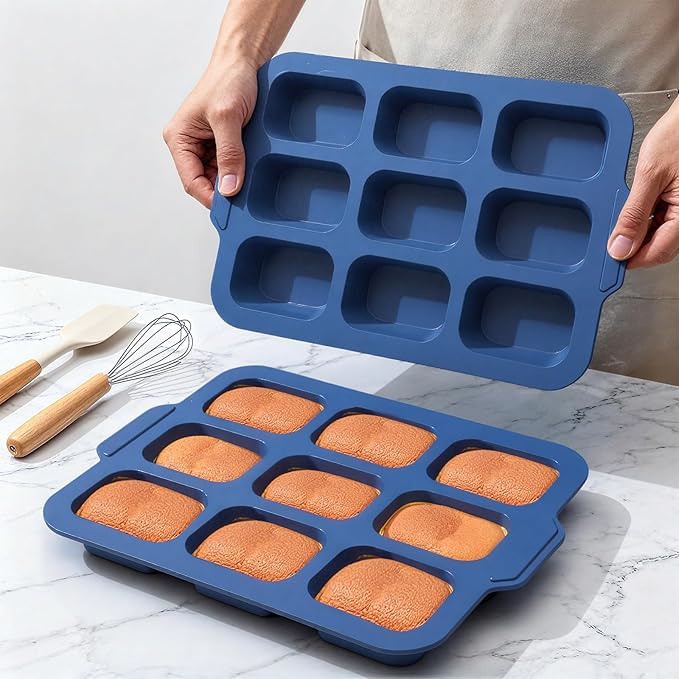 Silicone Mini Loaf Pans Baking: 9 Cavity Nonstick Mini Bread Loaf Pans with Metal Frame - Small Banana Bread Tins Tray for Baking Pumpkin Cornbread Meatloaf - for Oven Home Bakers Housewife (2 Pcs)