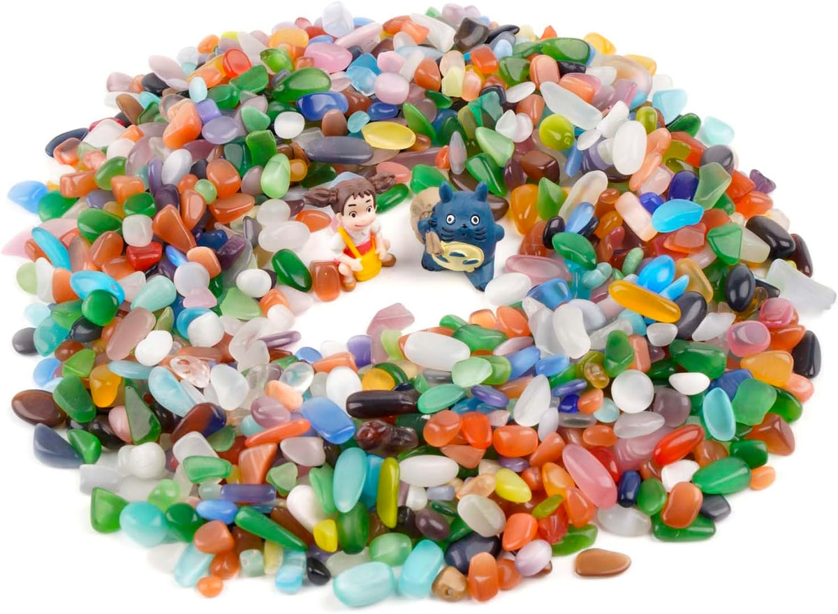 WAYBER Colorful Opal Pebbles, 1 Lb/460g Decorative Crystal Stones Rocks Sea Glass Gravel Sand for Aquarium/Turtle Tank/Succulent Plants/Flowerpot/Vase Decoration