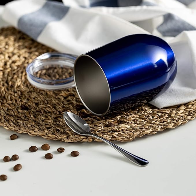 COMOOO Stainless Steel Wine Tumbler Glasses Bulk with Lid and Straw 12oz Double Wall Vacuum Insulated Tumbler Cup Stemless for Hot and Cold Drinks, Coffee, Wine, Cocktails (Royal blue, 8 Pack)