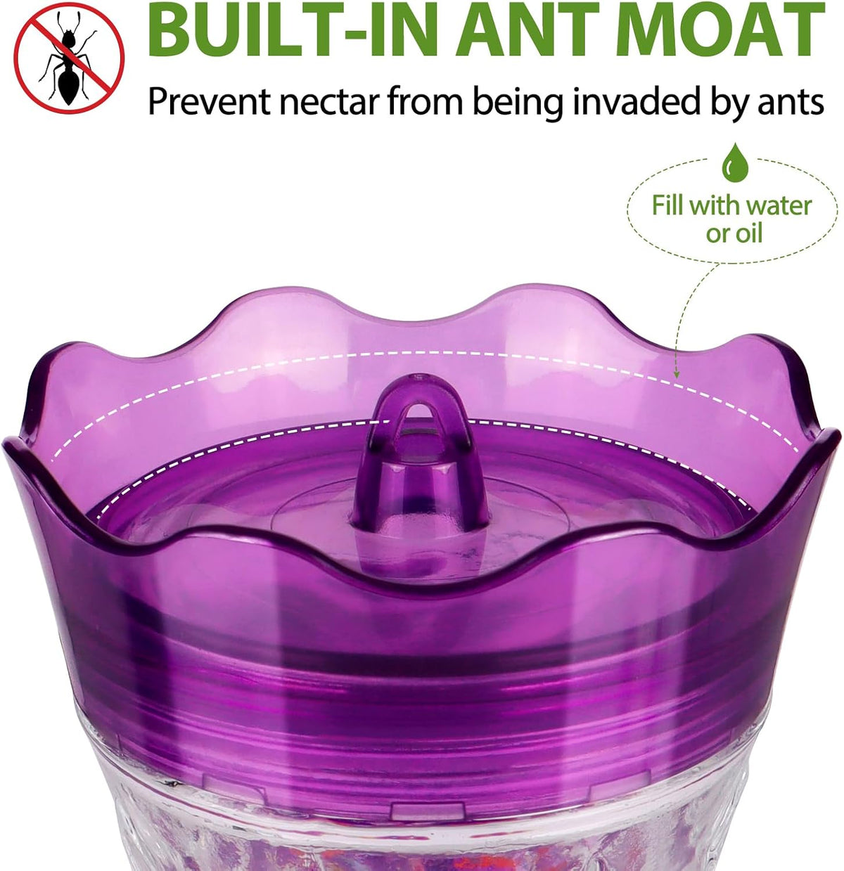 Hummingbird Feeders for Outdoors Hanging, BOLITE Glass Hummingbird Feeder, 4 Bee Guard Feeding Ports, Built-in Ant Moat, Leak Proof, 15 Ounces, Stars Decor, Purple, 2 Pack, Gifts for Women Men