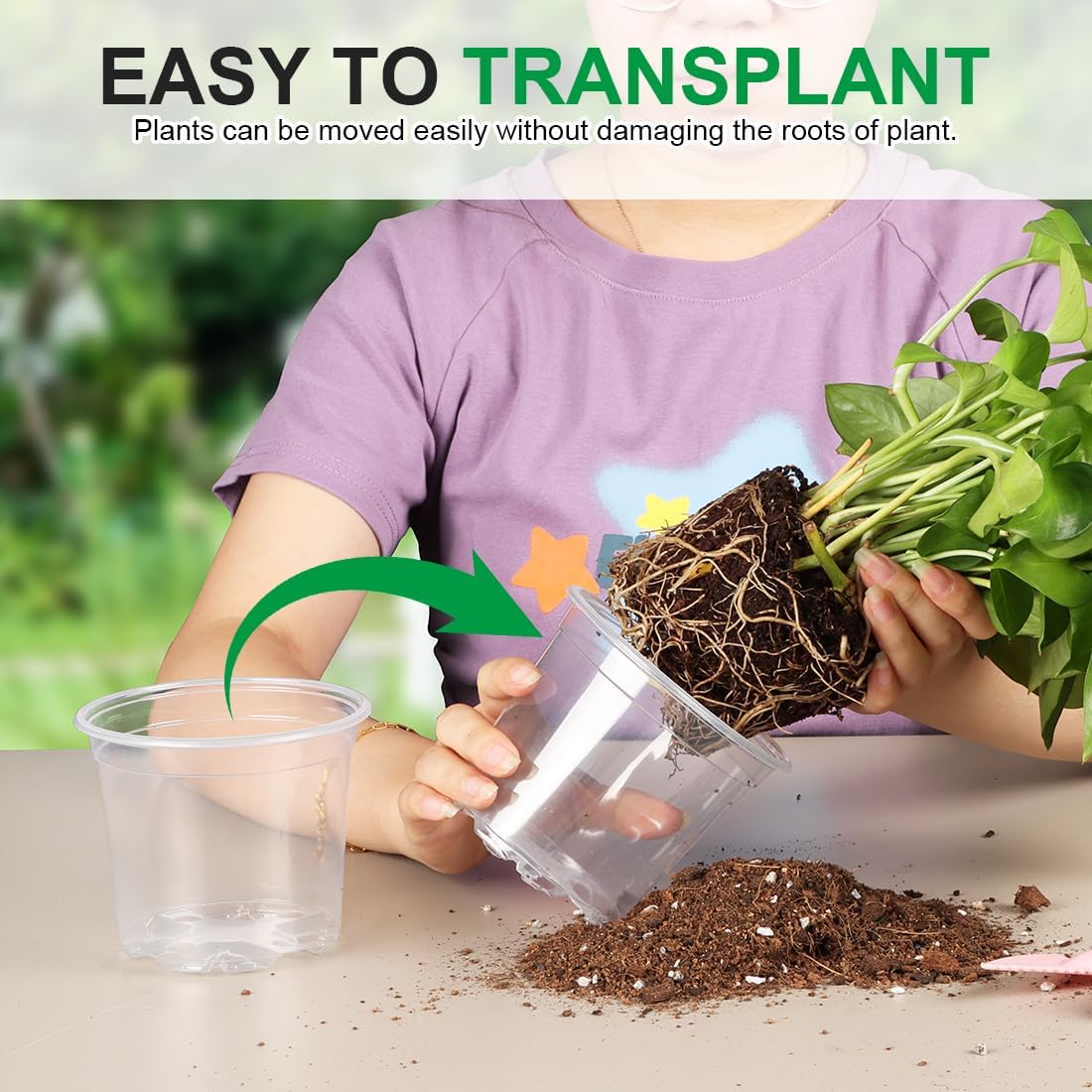 100 Pack 4 Inch Clear Plant pots with Drainage Holes, Transparent Nursery Seeding Pots, Flexile Seeds Starter Pots, Seeds Germination (4Inch,100P,Clear)