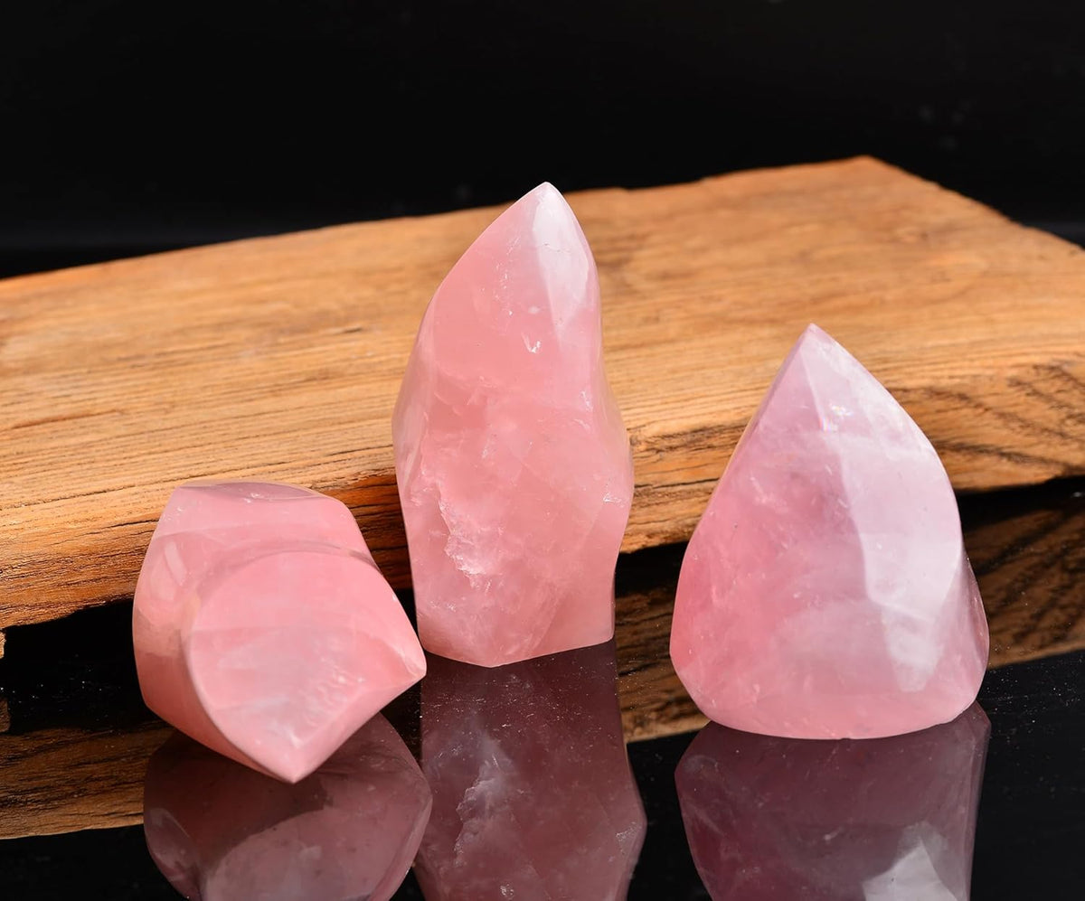 AMOYSTONE Rose Quartz Crystal Stones Energy Flame Tower Healing Crystal and Stone for Meditation Home Decoration 1.0LB