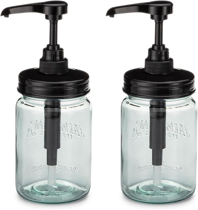 Jarmazing Products Vintage Blue Glass Mason Jar Syrup and Condiment Dispenser – Two-Pack