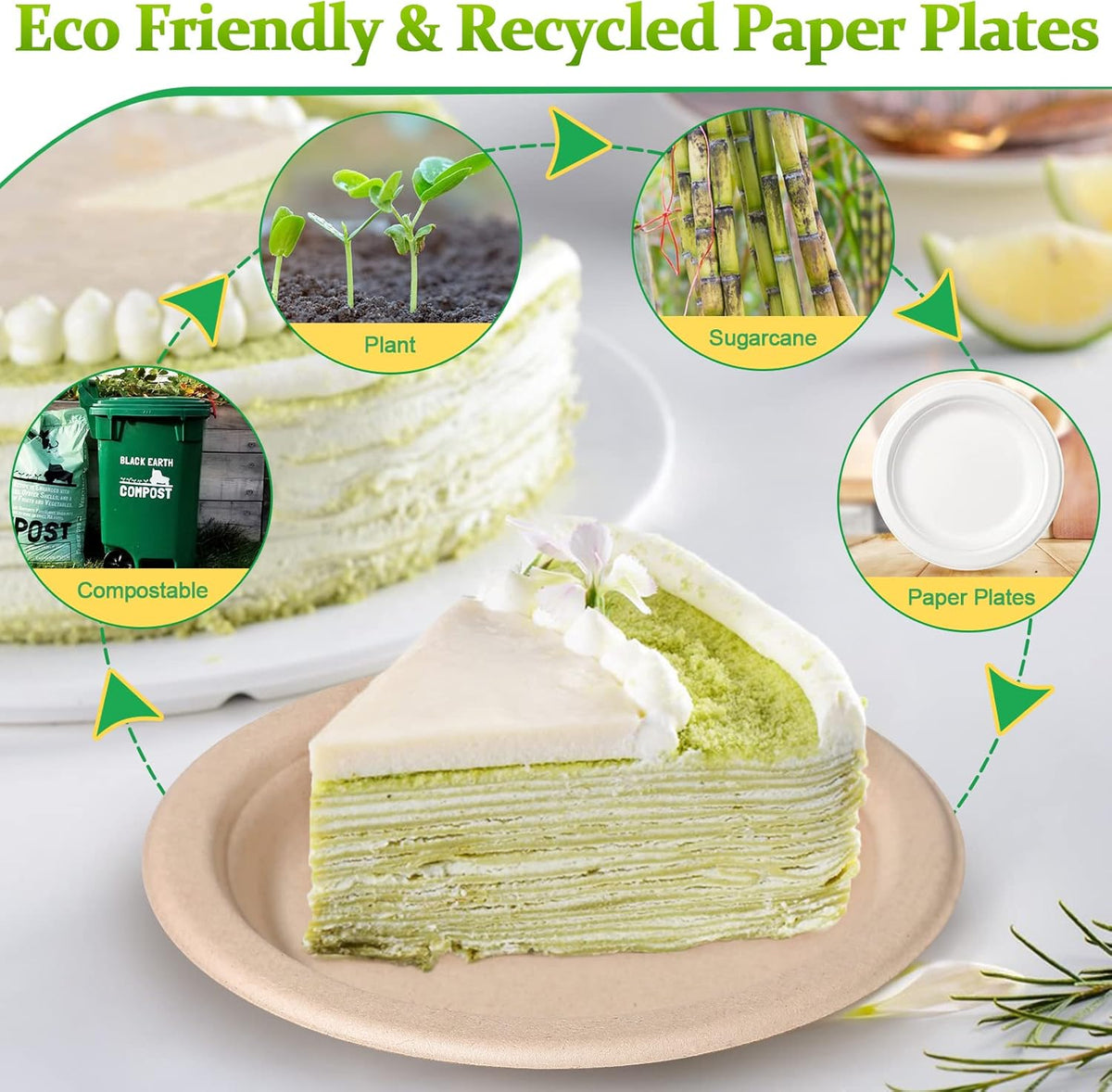 300 Pack Small Compostable Paper Plates, 6 inch, Dessert, Brown