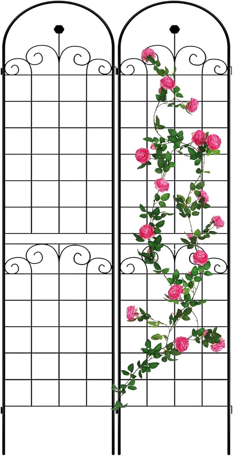 2 Pack Metal Garden Trellis 86.7" H Garden Fence Rustproof Trellis for Climbing Plants Support Roses Flower Outdoor Lawn Black