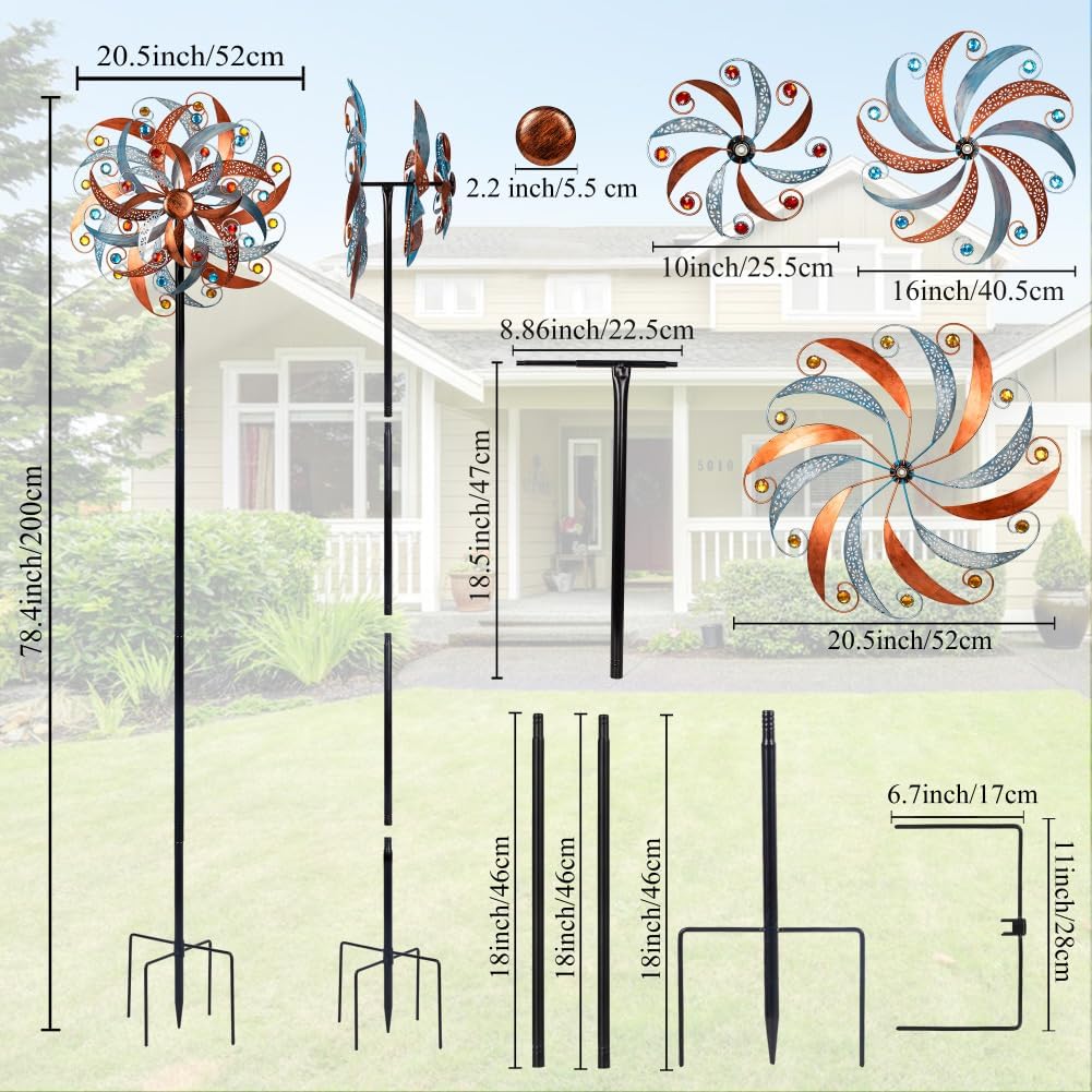 DREAMYSOUL Large Wind Spinner Outdoor, 20 Inches Dia Vintage Metal Windmills, Kinetic Wind Spinners & Sculpture for Yard and Garden