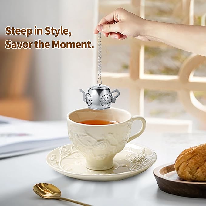 2-Pack Premium Tea Infusers with Spoon – 304 Stainless Steel Loose Leaf Tea Strainer & Steeper – Cute Teapot Design for a Thoughtful Brewing Journey