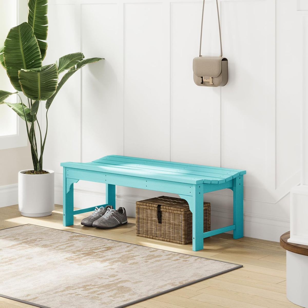 Outdoor Benches Weatherproof, All Weather Resistant Park Bench Poly Lumber Backless Garden Bench Seat for Entryway Front Porch, Turquoise