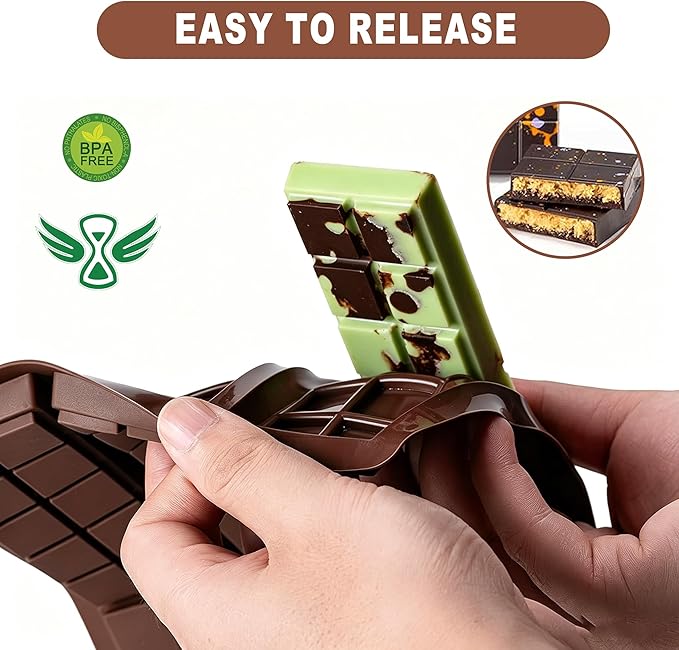 Chocolate Bar Mold, Non-Stick Chocolate Molds, Food Grade Silicone Deep Mold for Dubai Pistachio, Candy, Snacks