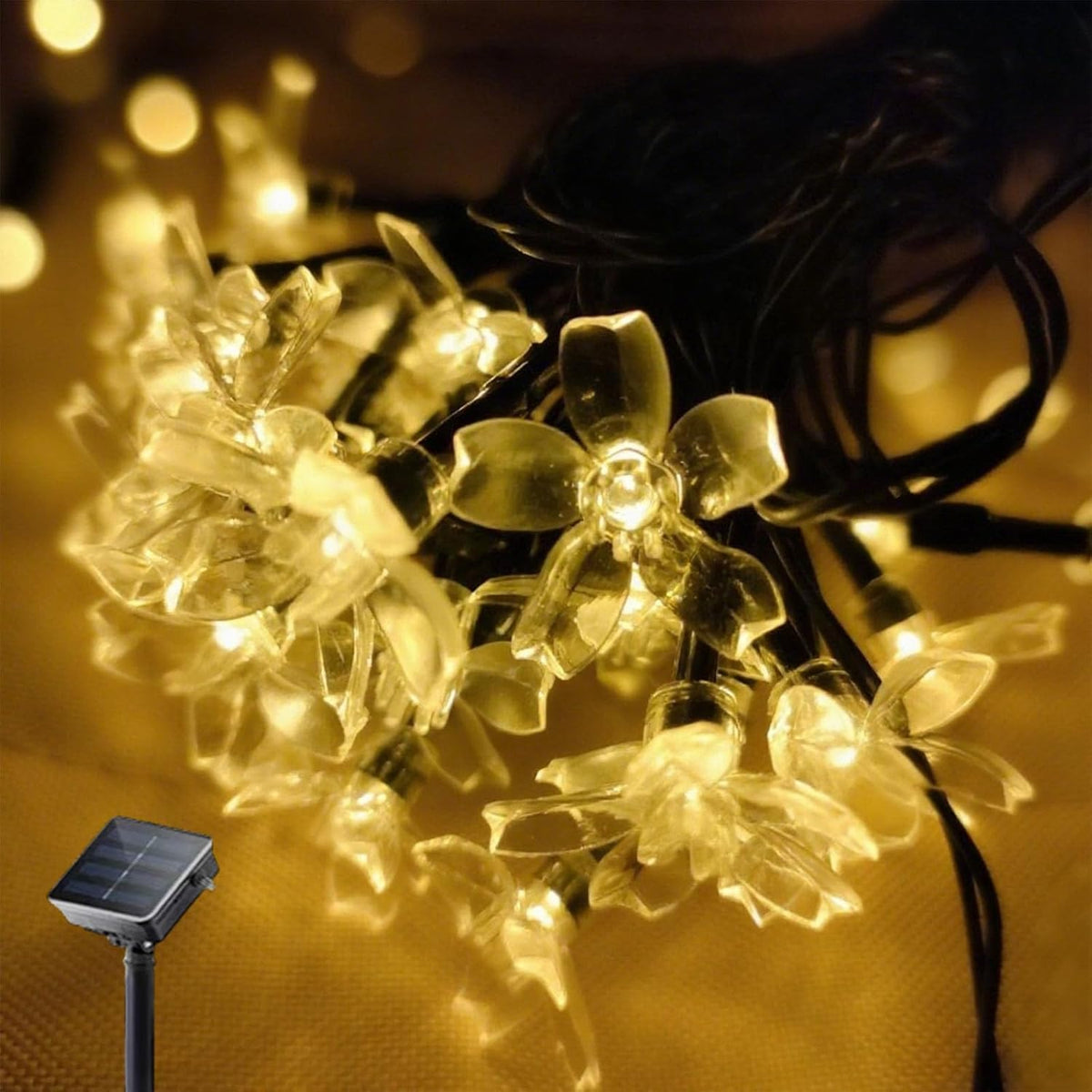 Solar Flower String Lights, 50 LED Outdoor Patio Lights Waterproof, Fairy Lights for Outside Patio Garden Fence Yard Christmas Tree Decor, Warm White