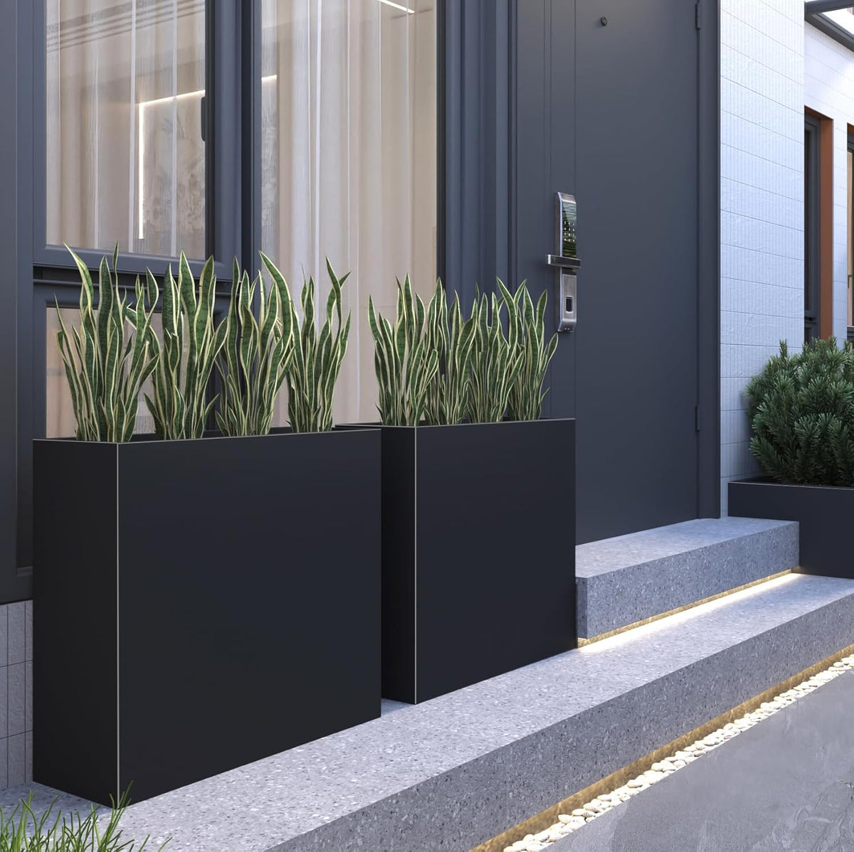 Galvanized Steel Metallic Heavy Planter for Outdoor Plants Metal Outdoor Planter Spliced Flower Box with Partitions for Outside,Indoor,Garden (Black, 36 * 15 * 24)