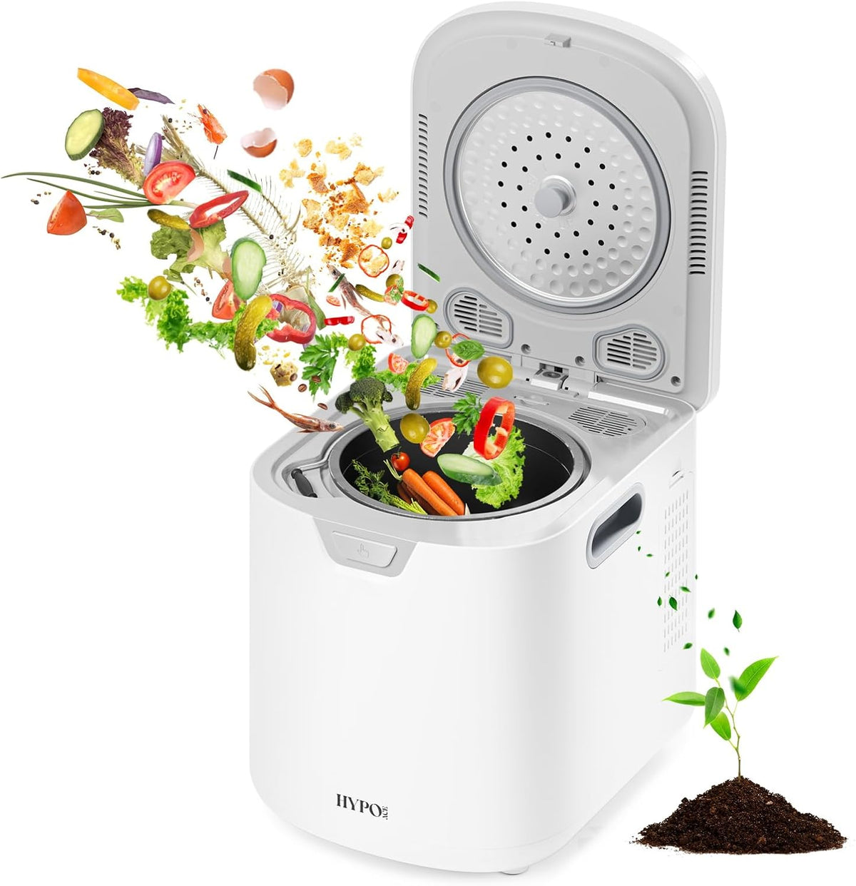 3.5L Electric Composter for Kitchen, Smart Compost Bin, Odorless Indoor Composter with 2 Detachable Carbon Filter, Turns Waste Into Dry Fertilizer, One-Touch Operation, White