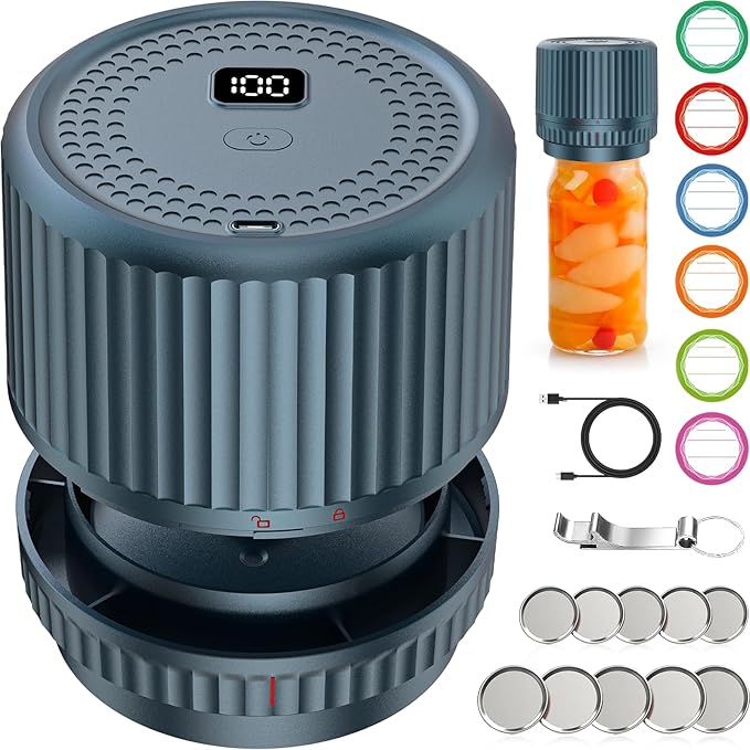 M12 Auto Stop Electric Mason Jar Vacuum Sealer - 2026 Upgrade Smart Jar Vacuum Sealer for Mason Jars with Wide and Regular 2500mAh Battery Portable Mason Jar Sealer Machine Kit