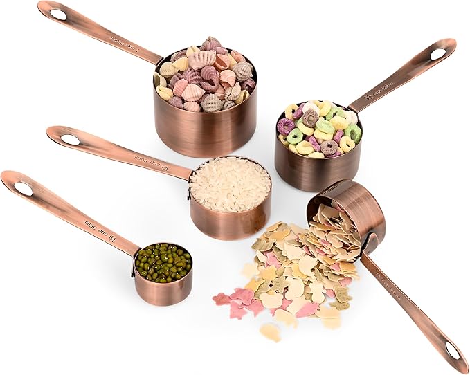 Copper Plated Measuring Cups and Spoons Set, Stainless Steel Measuring Cups and Spoons Set with 5 Kitchen Measure Cup, 6 Spice Measure Spoons, US&Metric Measuring Tools for Baking