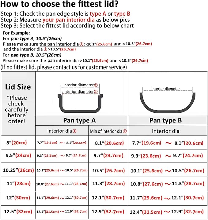 Glass Lids, Replacement Tempered Clear Glass Lids with Steam Vent，Covers For pots, pans and skillets，Available in Small and Large Lid 8, 9.5, 10.25, 11, 12, and 12.5 Inch